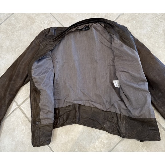 VTG Vera Pelle Brown Leather Woman Sz 44 (S/M) Motorcycle Coat Lined Jacket - Picture 9 of 11